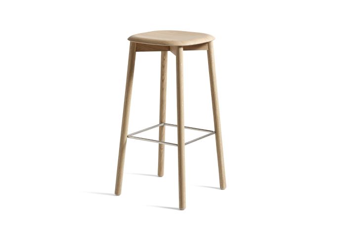 Soft Edge82 H75 Bar Stool - Water Based Lacquered Oak, 4 Leg Base Stainless Steel/Oak Veneer Seat