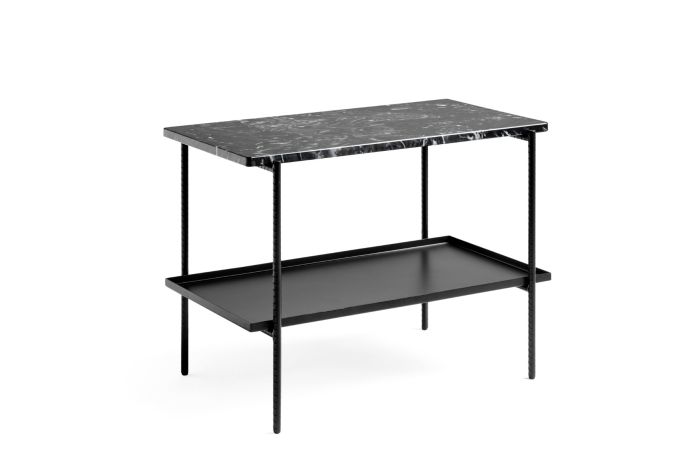 Rebar Side Table L75 x W44 xH55 - Soft Black Frame/Soft Black Tray/Black Marble Tabletop