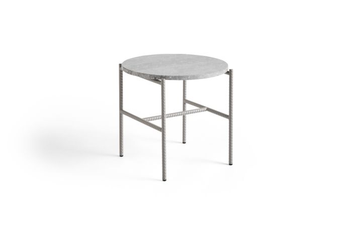 Rebar Side Table Ø45 x H40.5 - Fossil Grey Powder Coated Steel Frame/Grey Marble Tabletop