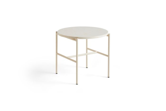 Rebar Side Table Alabaster Powder Coated Steel Frame Ø45 x H40.5 - Beige Marble Tabletop
