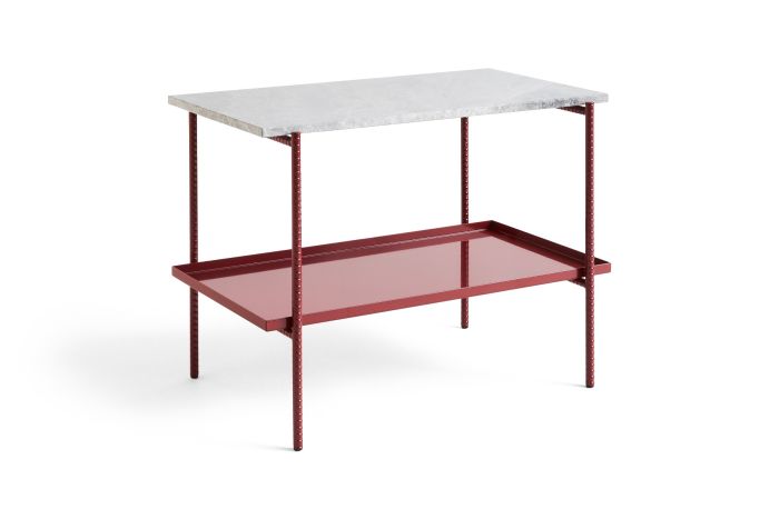 Rebar Side Table L75 x W44H55 - Barn Red Frame/Barn Red Tray/Grey Marble Tabletop