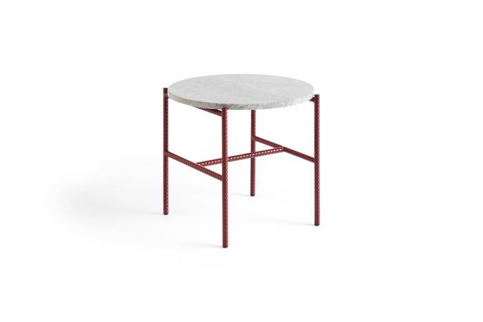 Rebar Side Table  A 45 x H40.5 - Barn Red Powder Coated Steel Frame/Grey Marble Tabletop