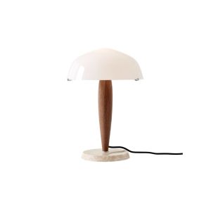 Herman Table Lamp SHY3 Cream Marble & Walnut Base - Opal Glass