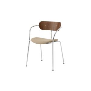 Pavilion Armchair AV4 Seat upholstered Chrome tube frame Lacquered walnut backrest Clay 0011