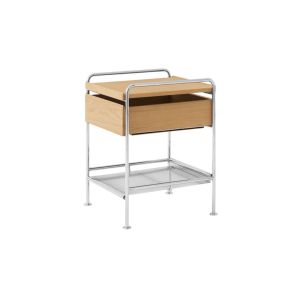 Alima Side Table NDS3 W44 D42 H55 CM - Chrome Frame /  Lacquered Oak Tray