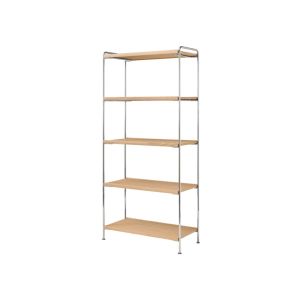Alima Shelf NDS6 W83 H174 CM - Chrome Frame / Lacquered Oak Shelves