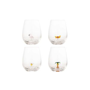 Misa Drinking Glass Set of 4 - Coconut, Flamingo, Flower,Butterfly