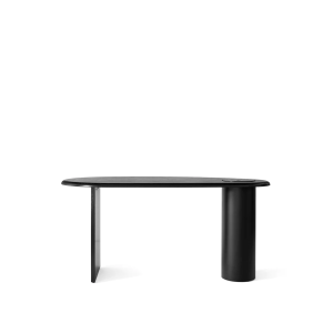 The Eclipse W160 Desk - Dark Oiled Polished Oak/Black Round Steel Columne