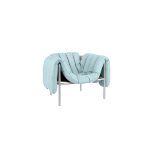 Puffy Lounge Chair - Light Blue Leather / Stainless