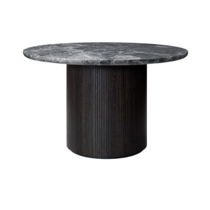 Moon Dining Table - Round, Ø120, Marble Top - Brown-Black Stained Oak Veneer/Grey Emperador Marble