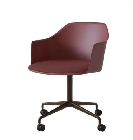 Rely Armchair HW49 Seat upholstered Black 4-star swivel base Castors - Red Brown Shell/Vidar 0693