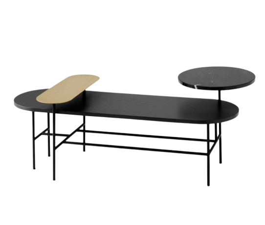 Palette Coffee Table JH7 L115 W68 H47 cm Brass Nero Marquina marble Black lacquered ash veneer