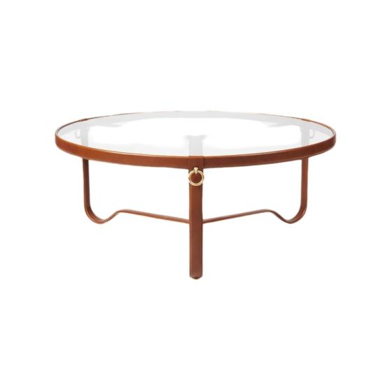 Adnet Coffee Table Ø100 - Tan Leather