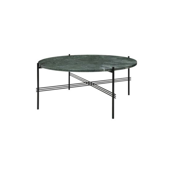 TS Coffee Table Ø80 - Black Base / Green Guatemala Marble Top