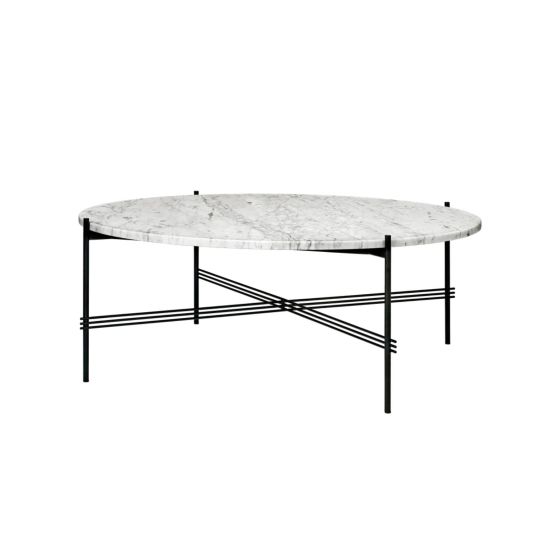 TS Coffee Table Ø105 - Round - Black Base - White Carrara Marble