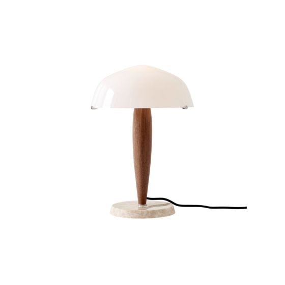 Herman Table Lamp SHY3 Cream Marble & Walnut Base - Opal Glass