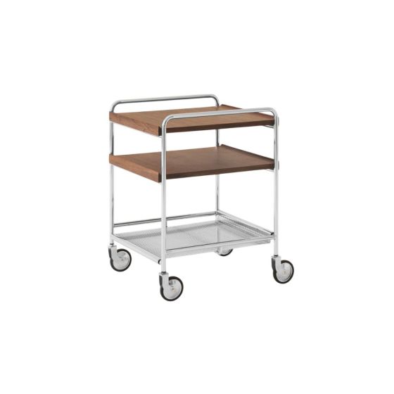 Alima Trolley NDS2 W44 D42 H55 CM - Chrome Frame / Lacquered Walnut Tray