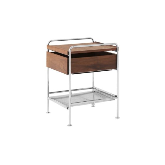 Alima Side Table NDS3 W44 D42 H55 CM - Chrome Frame /  Lacquered Walnut Tray