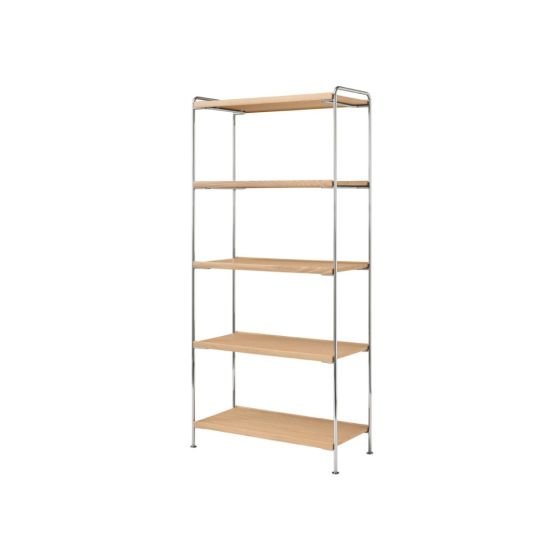 Alima Shelf NDS6 W83 H174 CM - Chrome Frame / Lacquered Oak Shelves