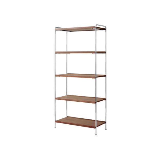 Alima Shelf NDS6 W83 H174 CM - Chrome Frame / Lacquered Walnut Shelves