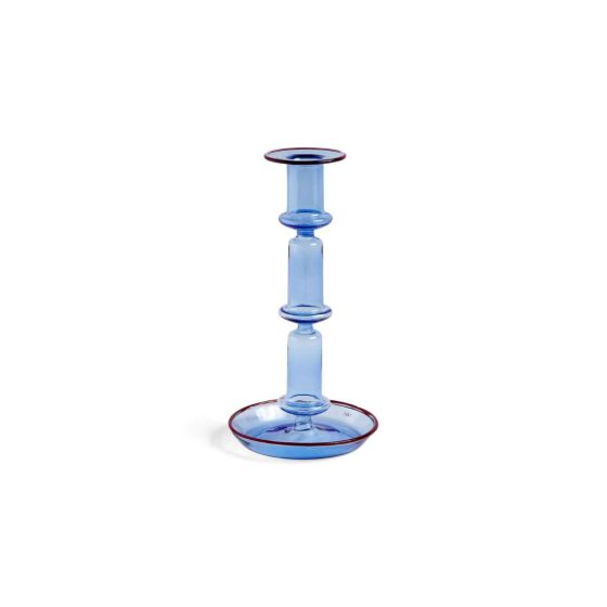 Flare Candleholder Tall - Light Blue with Red Rim