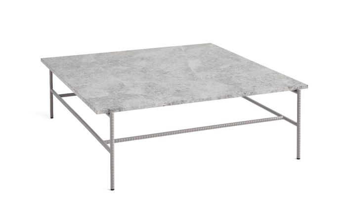 Rebar Coffee Table Fossil Grey Powder Coated Steel Frame L100 x W104 x H33 - Grey Marble Tabletop